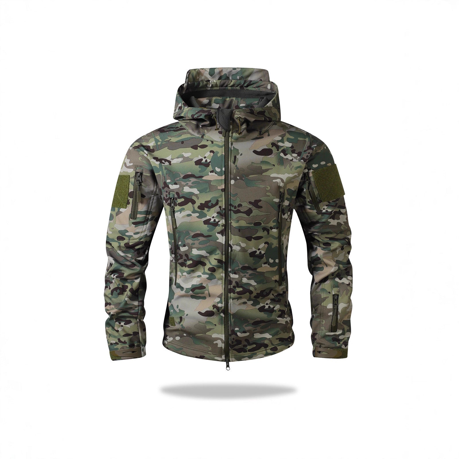 Men's Tactical Softshell Jacket with Hood, Camouflage Print and Multifunctional Pockets Chichicherry