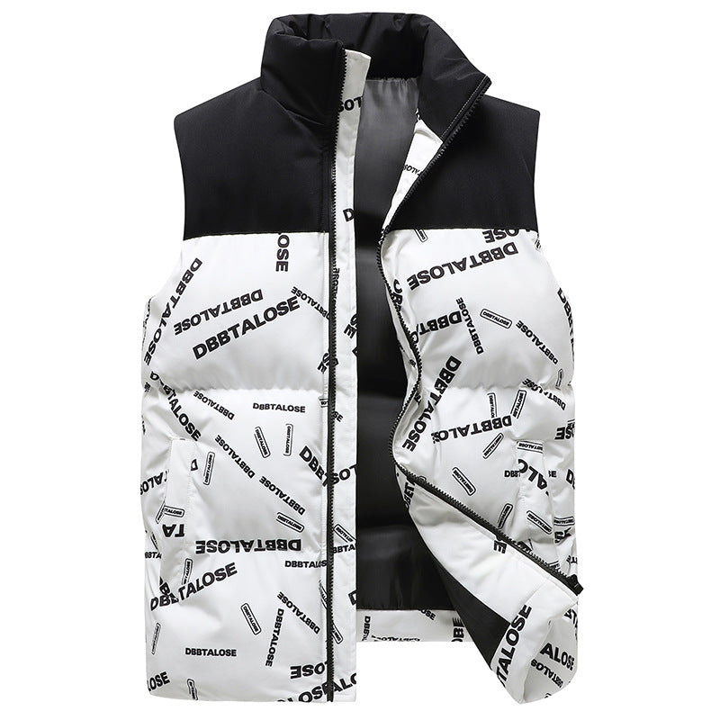 Men's urban quilted puffer vest with high collar, contrast shoulder section and all-over logo print Chichicherry