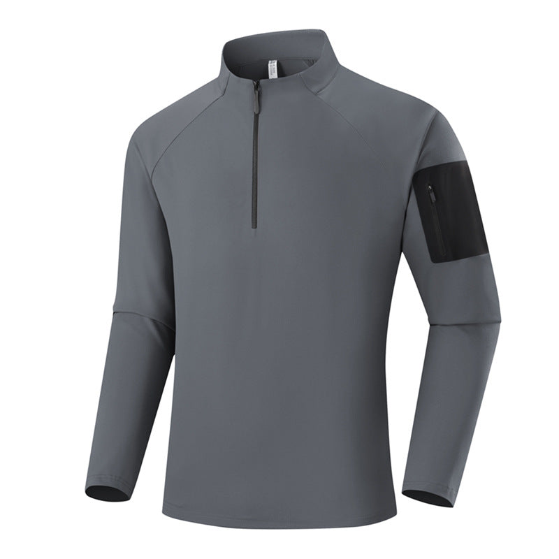 Men's Breathable Functional Long Sleeve Shirt with Stand Collar, 1/4 Zipper and Sleeve Utility Pocket Chichicherry