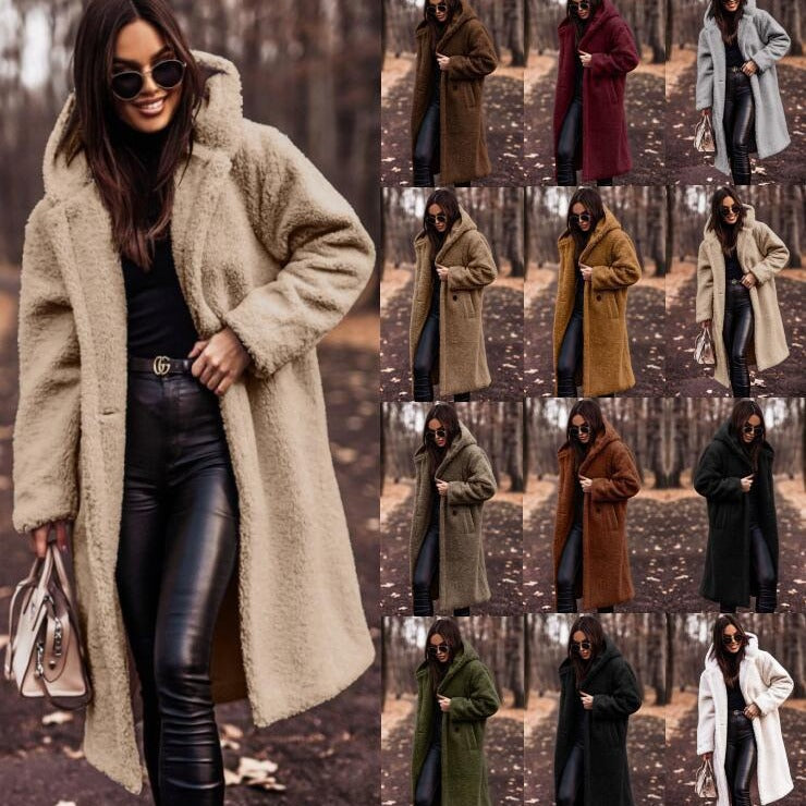Women oversized teddy coat with hood and button closure Chichicherry