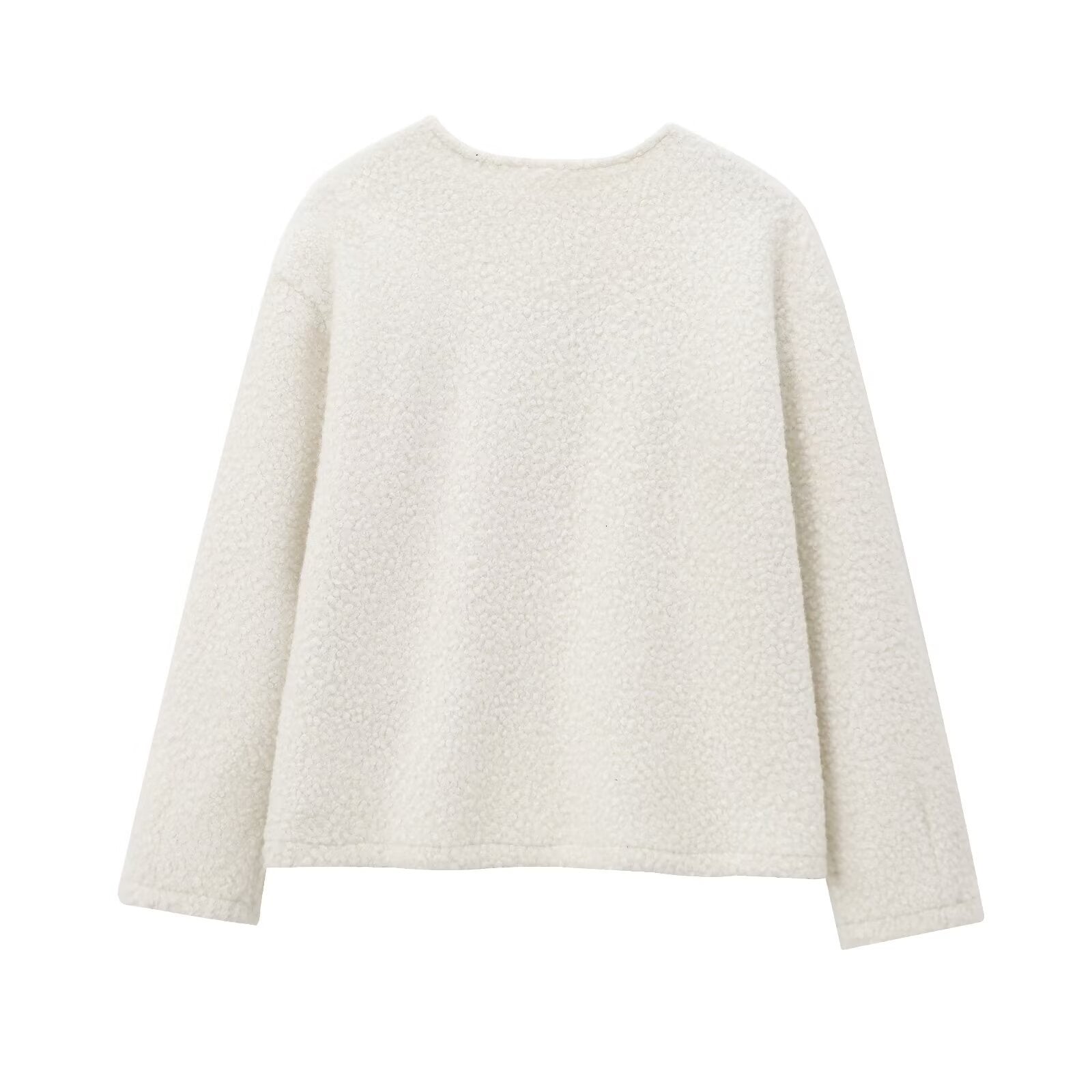 Women's Cozy Boucle Sweater with Round Neck and Straight Hem Chichicherry