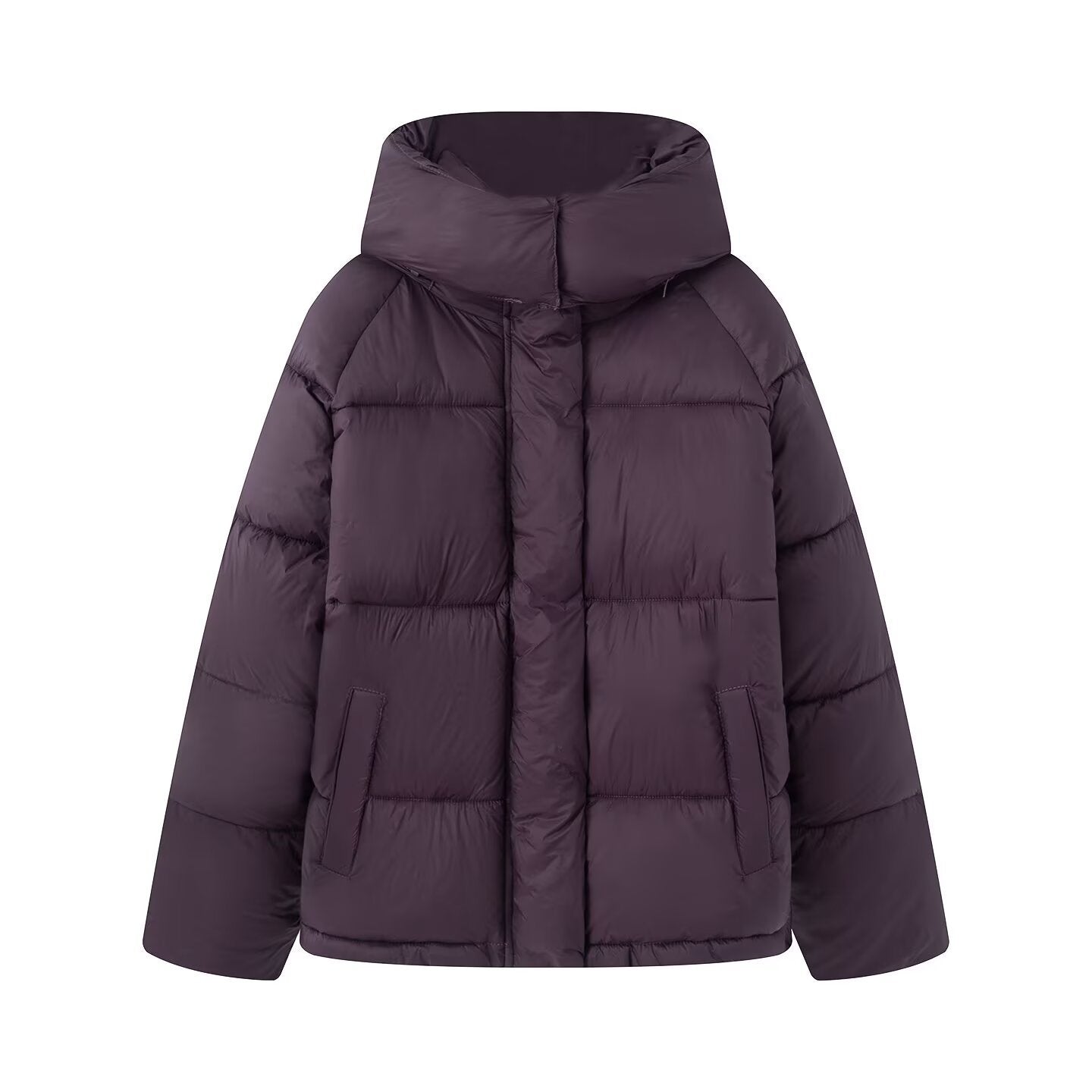 Women's Boxy Quilted Jacket with High Collar, Hood and Concealed Fastening Chichicherry