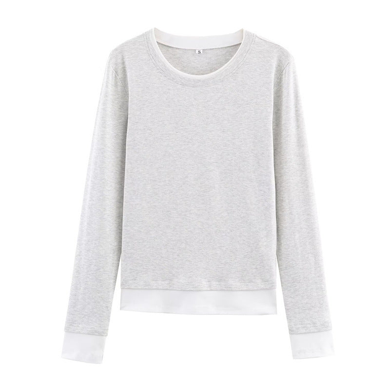Women's long-sleeve shirt in layered look with contrast cuffs and round neckline Chichicherry