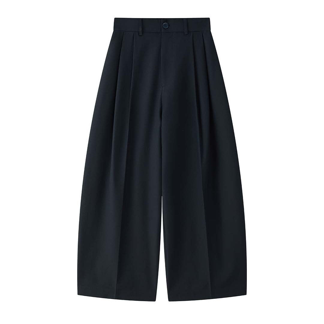 Women Wide High-Waisted Marlene Pants with Pleats and Low Crotch Chichicherry