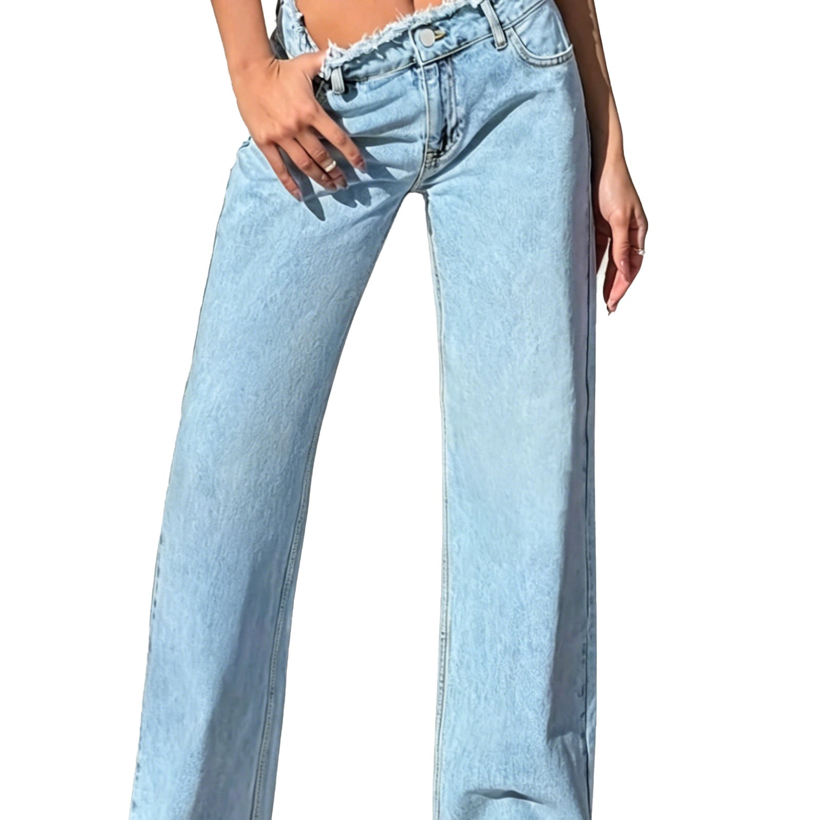 Women's High-Waist Flare Jeans with Raw Waistband and Wide Leg Chichicherry