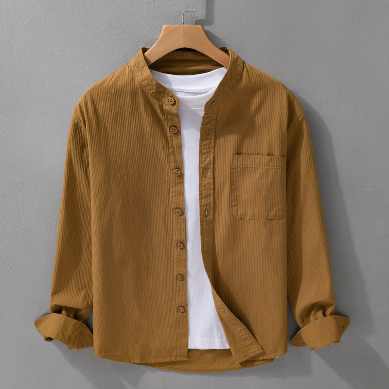 Men's fine-structured shirt with stand-up collar, chest pocket, and relaxed fit Chichicherry