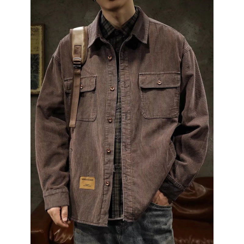 Herren Cord-Überhemdjacke mit aufgesetzten Brusttaschen und entspanntem Oversize-Schnitt Chichicherry