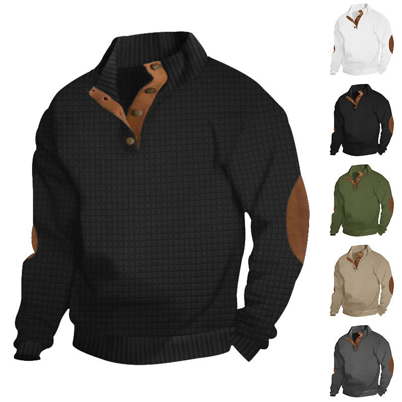 Men's Structured Sweater with Half Button Placket and Elbow Patches Chichicherry