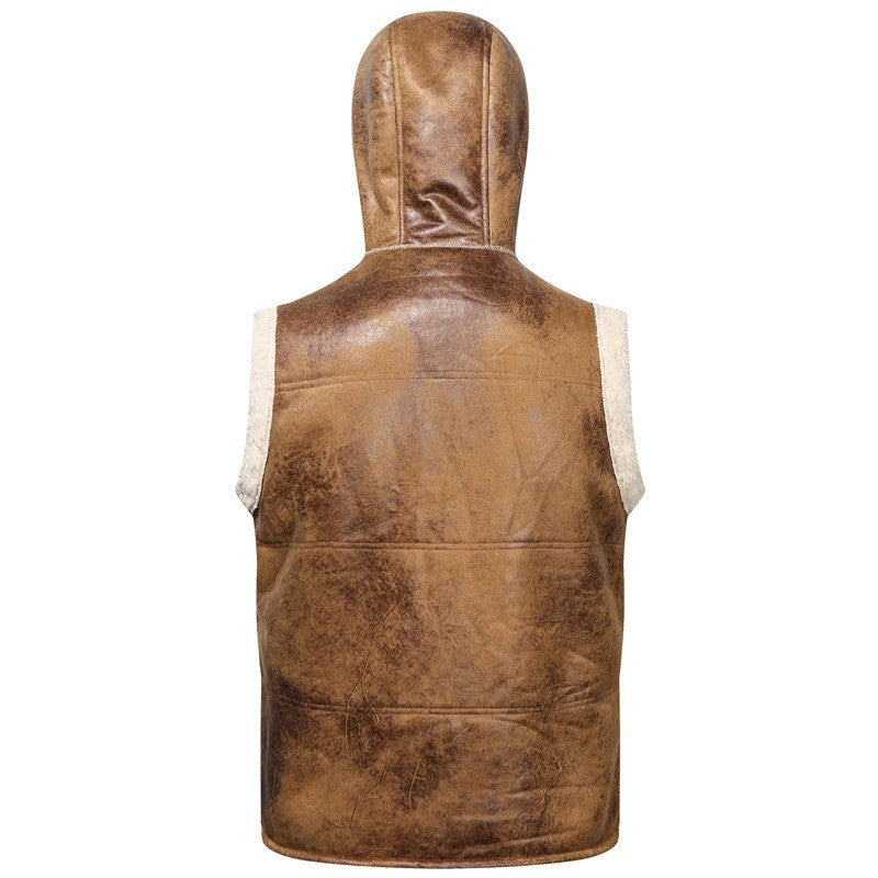 Men's sleeveless teddy-lined hooded vest in shearling look Chichicherry