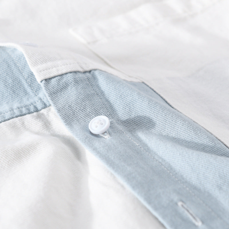Men's shirt in color block look made of lightweight cotton blend with Kent collar Chichicherry