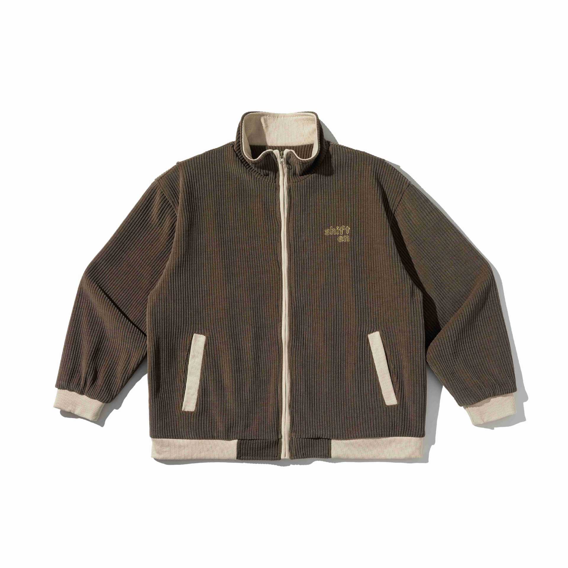 Unisex Short Ribbed Zip Jacket with Stand-up Collar and Contrast Trimmings Chichicherry