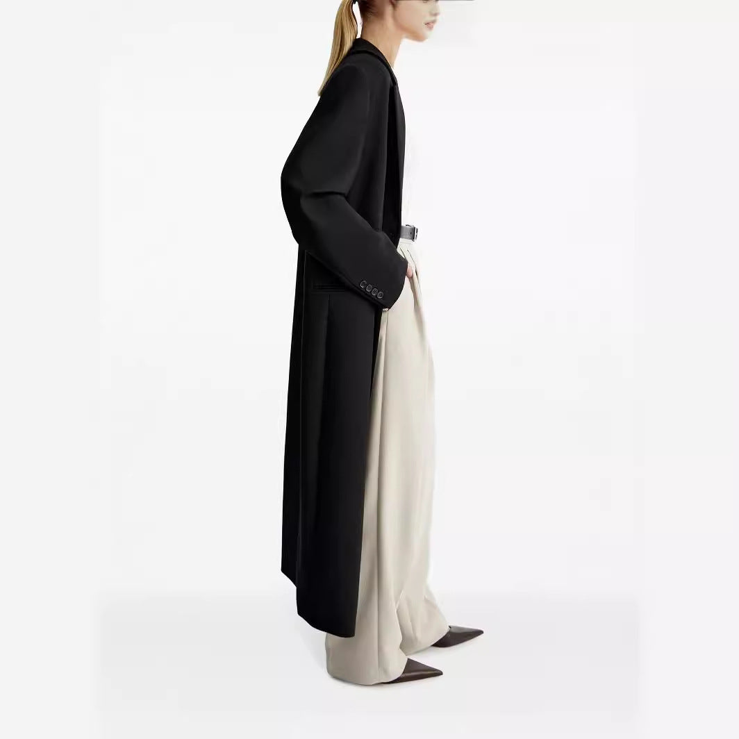 Ladies long cut single-breasted oversized coat with narrow lapels Chichicherry