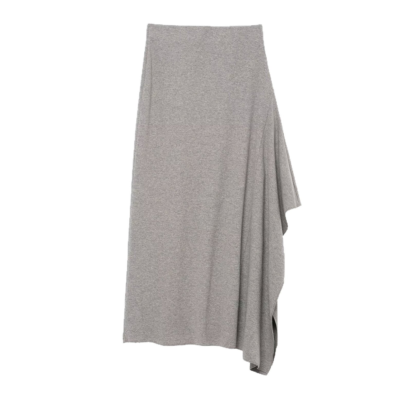 Women's Asymmetrical Midi Skirt made of Fine Knit with Draped Side Slit Chichicherry