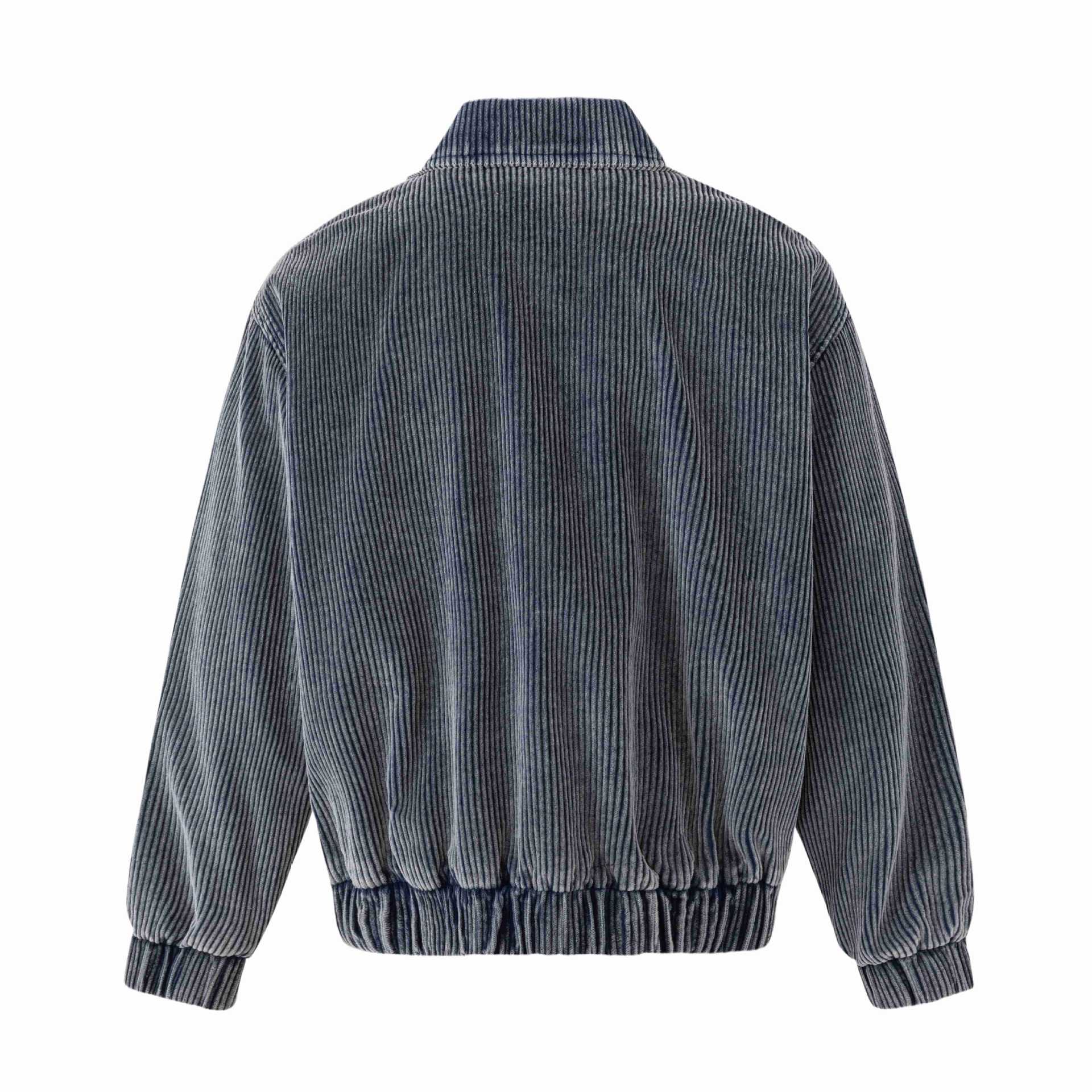 Unisex Short-cut Cord Workwear Jacket in Boxy Cut with Four Flap Pockets and Metal Buttons Chichicherry
