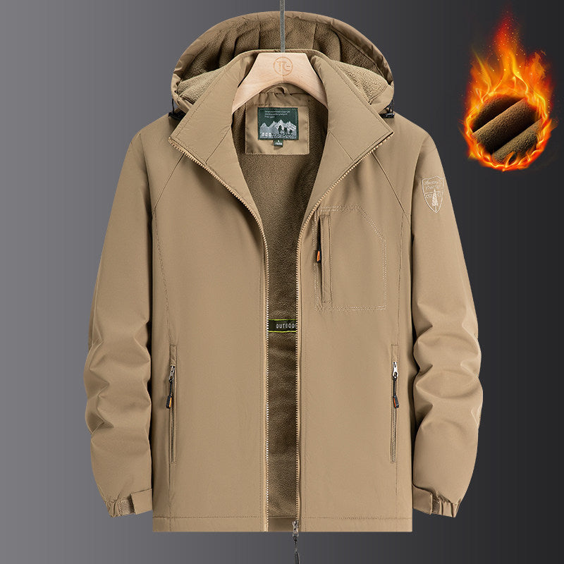 Men's Weatherproof Softshell Jacket with Full Fleece Lining, Adjustable Hood and Windproof Membrane Chichicherry