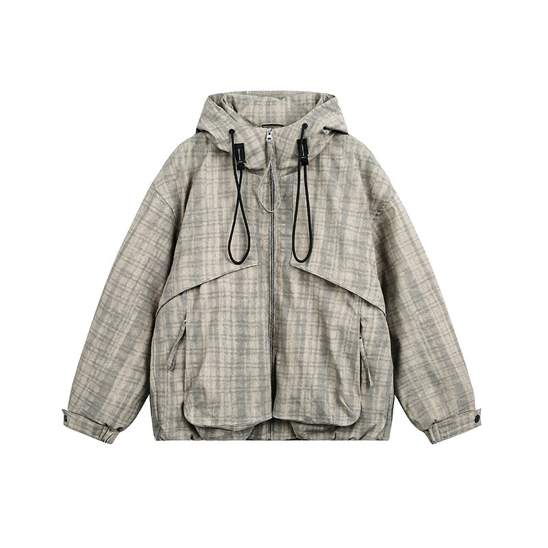 Unisex Oversize Utility Hoodie with checkered pattern and drawstring Chichicherry
