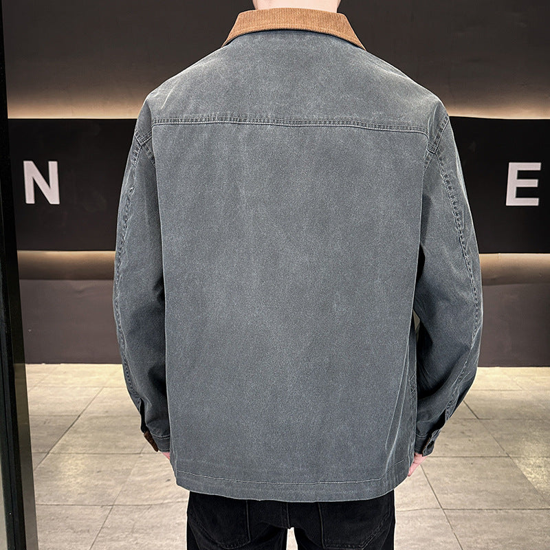 Men's canvas field jacket with cord collar, full-length zipper, and ergonomic seam details Chichicherry