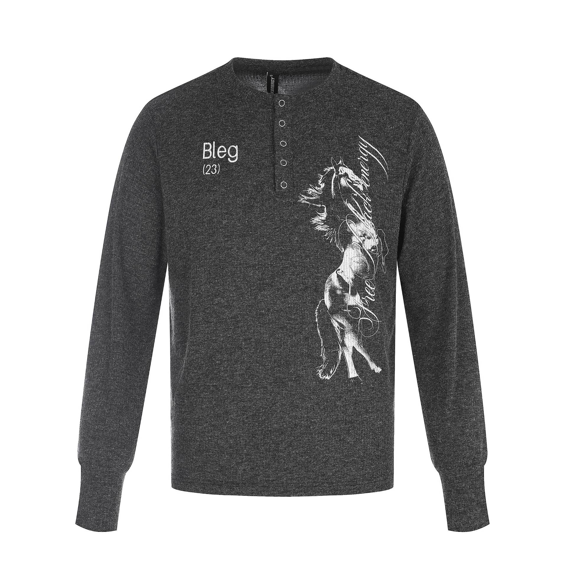 Men's Printed Long Sleeve Henley Shirt made of Soft Jersey with Snap Placket Chichicherry
