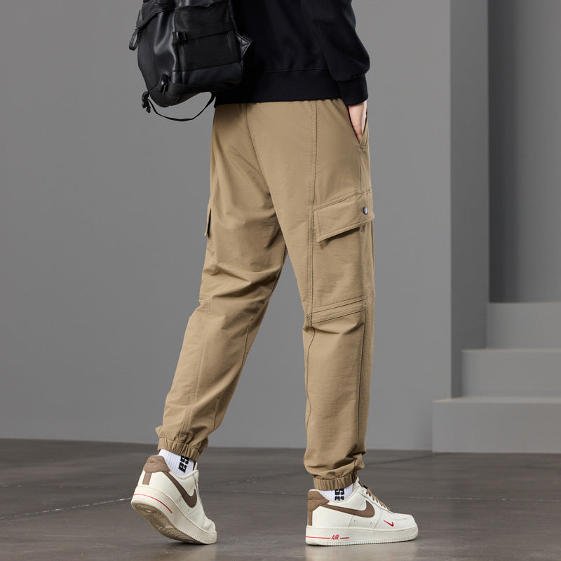 Men's Tapered Cargo Jogger Pants with Knee Inserts, Drawstring Waistband and Flap Pockets Chichicherry