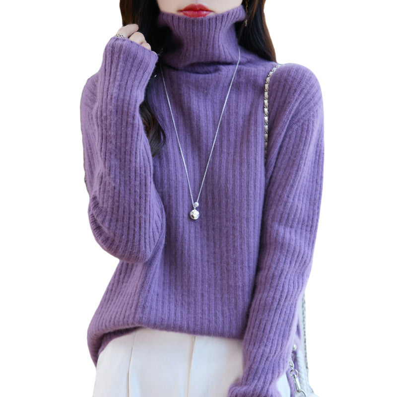 Women's Slim Fine Knit Turtleneck Sweater with Fine Rib Structure and Cashmere-like Feel Chichicherry