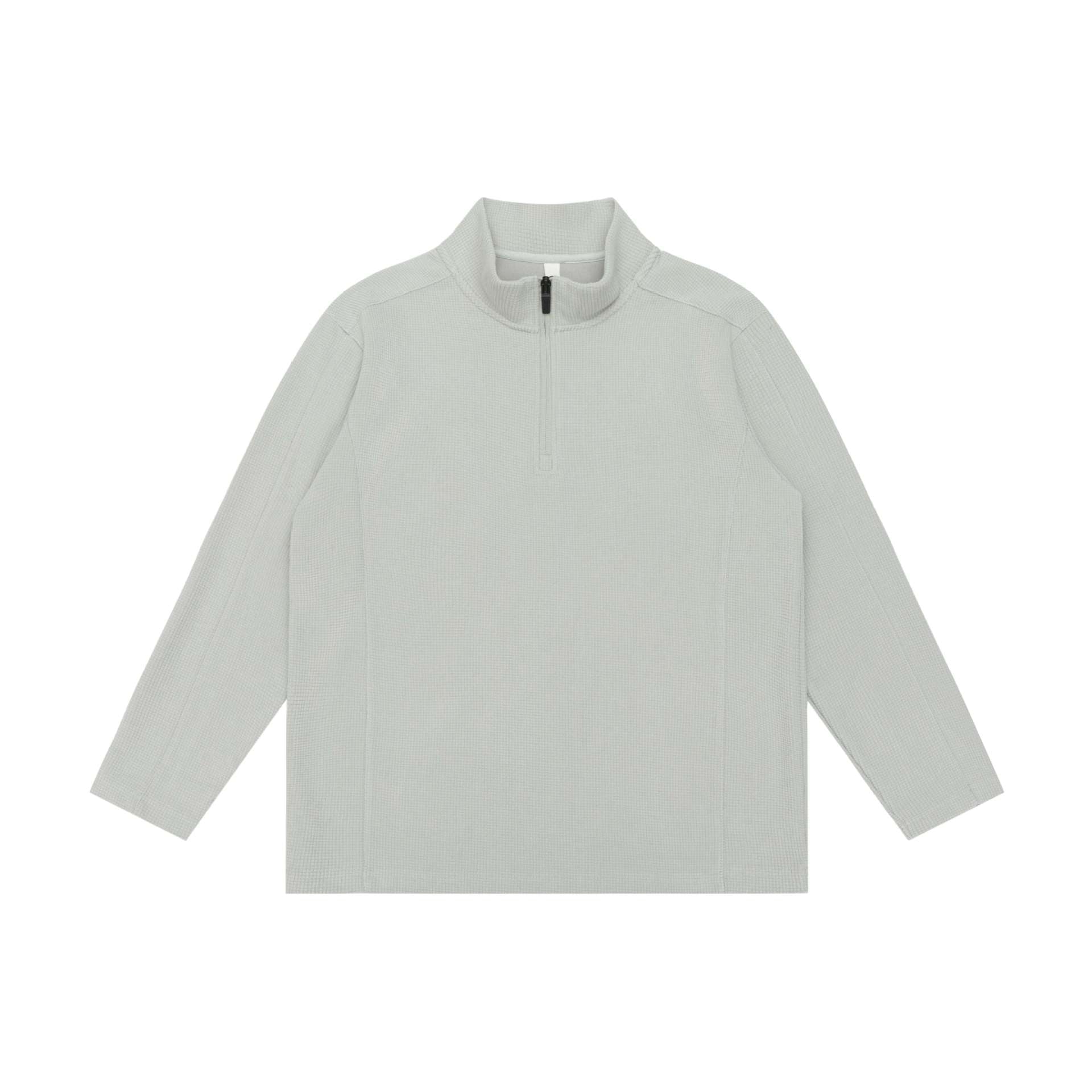 Unisex Waffle Structure Half Zip Pullover with Troyer Collar and Relaxed Fit Chichicherry