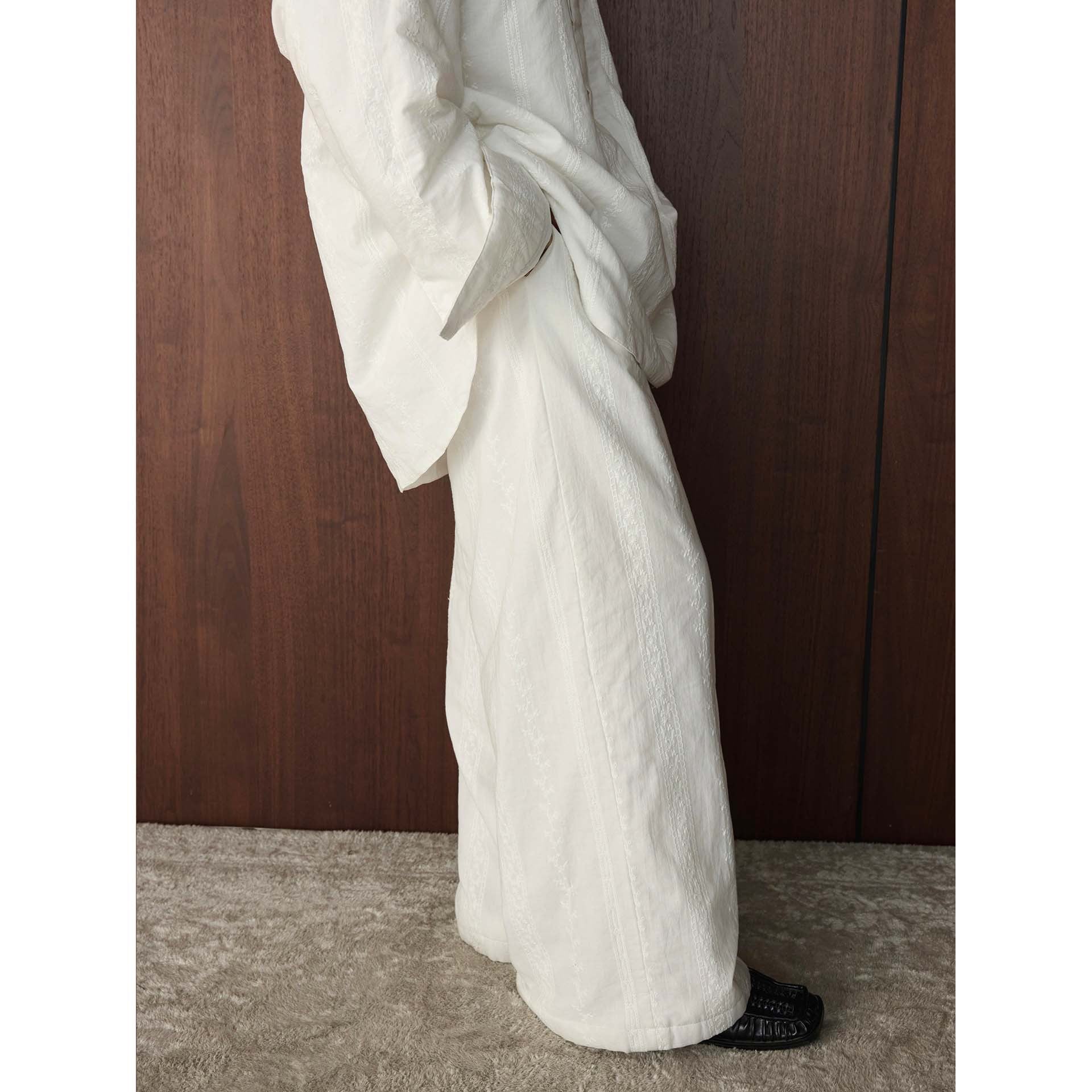 Women Wide High-Waist Linen Look Wide Leg Pants with Elastic Waistband and Side Pockets Chichicherry