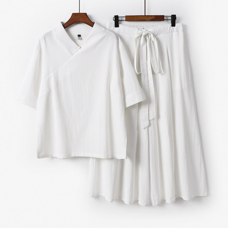 Women's Loose Kimono Loungewear Set with V-Neck and Culotte Pants Chichicherry