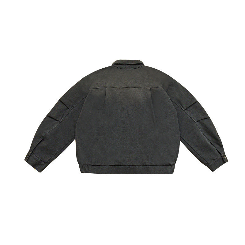 Men's Boxy Bomber Jacket in Suede Look with Shirt Collar, Zipper and Elastic Hem Chichicherry