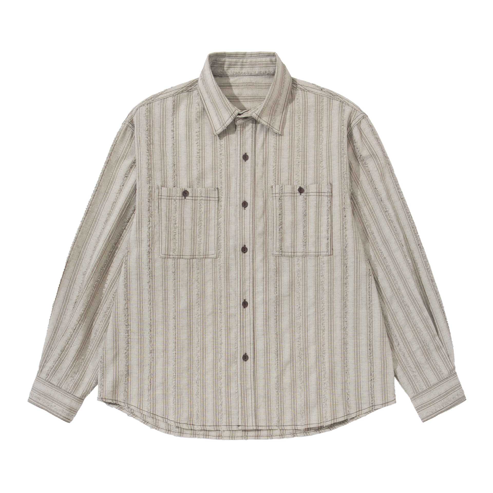 Men's loose striped overshirt in shirt jacket style with chest pockets and rounded hem Chichicherry