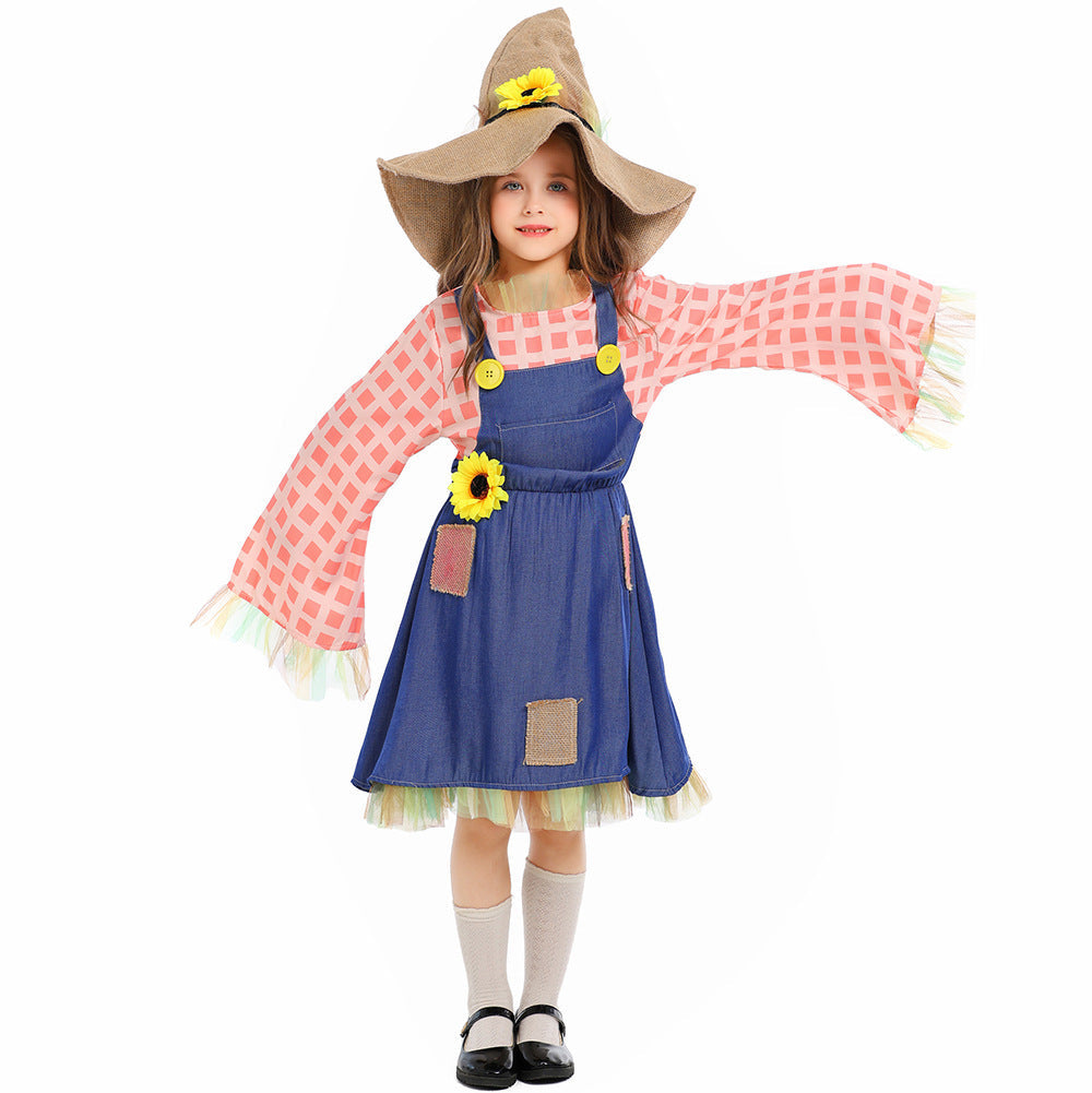 Girls apron dress with sunflower accents and hat Chichicherry