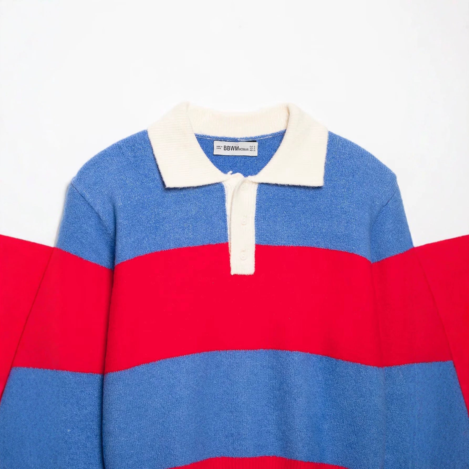 Women's Striped Rugby Sweater with Polo Collar and Short Cut Chichicherry