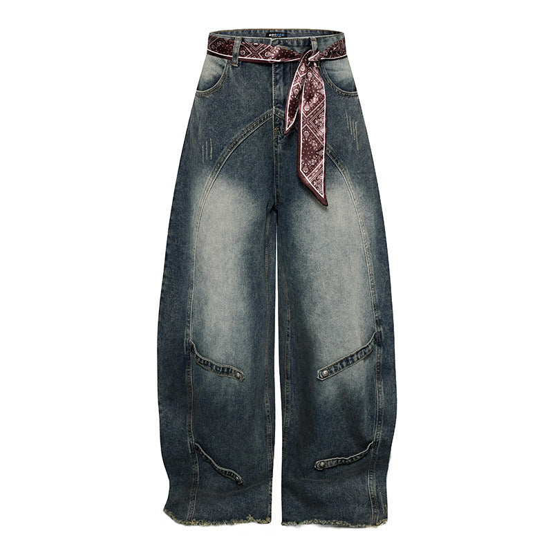 Women Wide Denim Culotte with High Waist and Bandana Belt Chichicherry