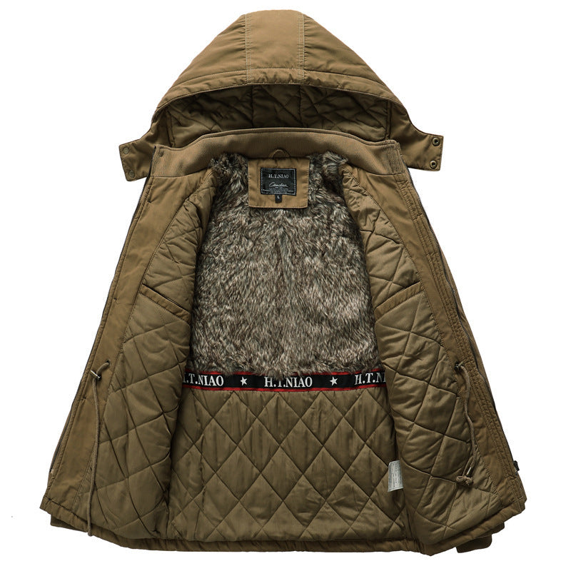 Men's canvas parka with quilted thermal lining, faux fur inner lining, and hood Chichicherry