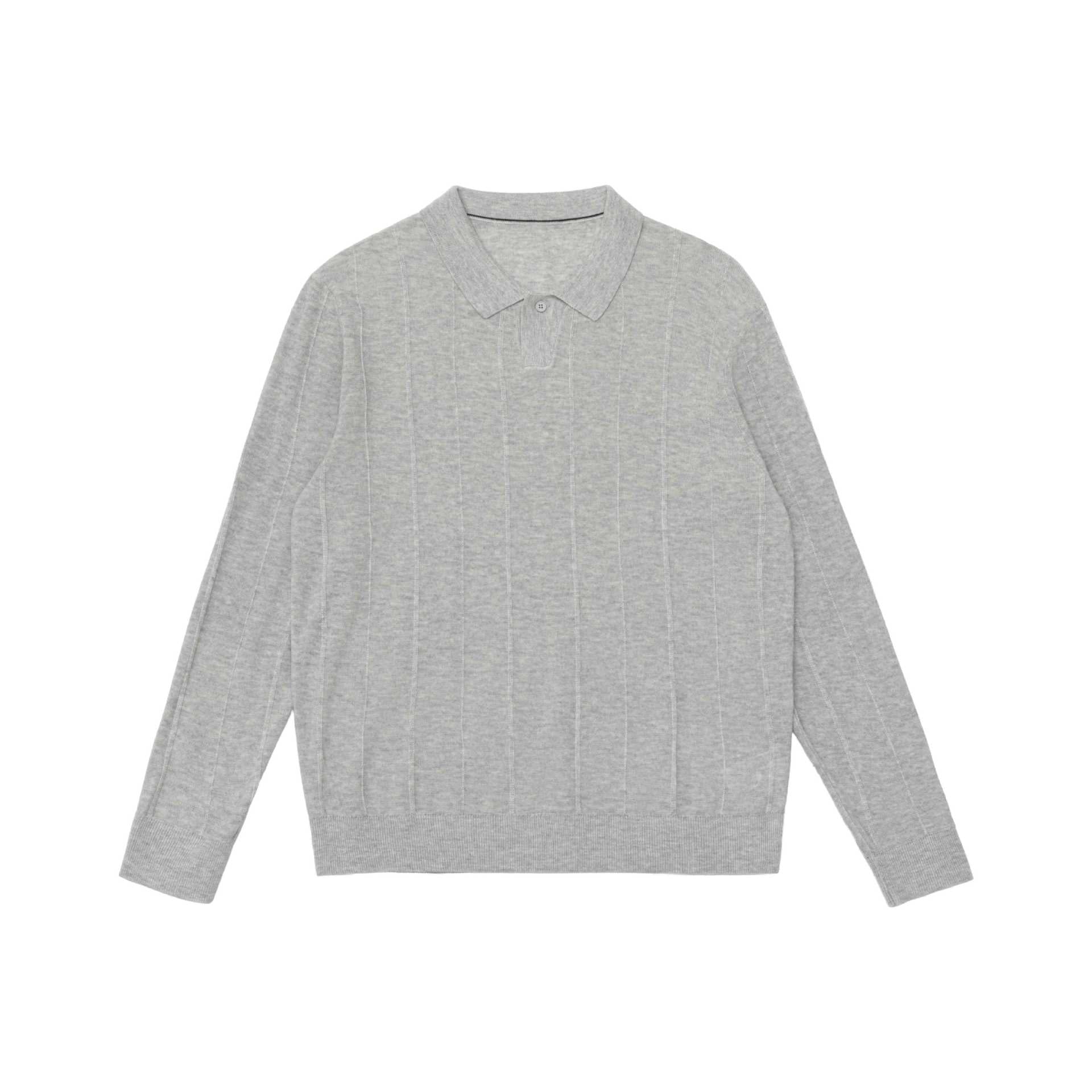 Unisex fine-structured polo sweater with vertical ribbed texture and ribbed hem Chichicherry