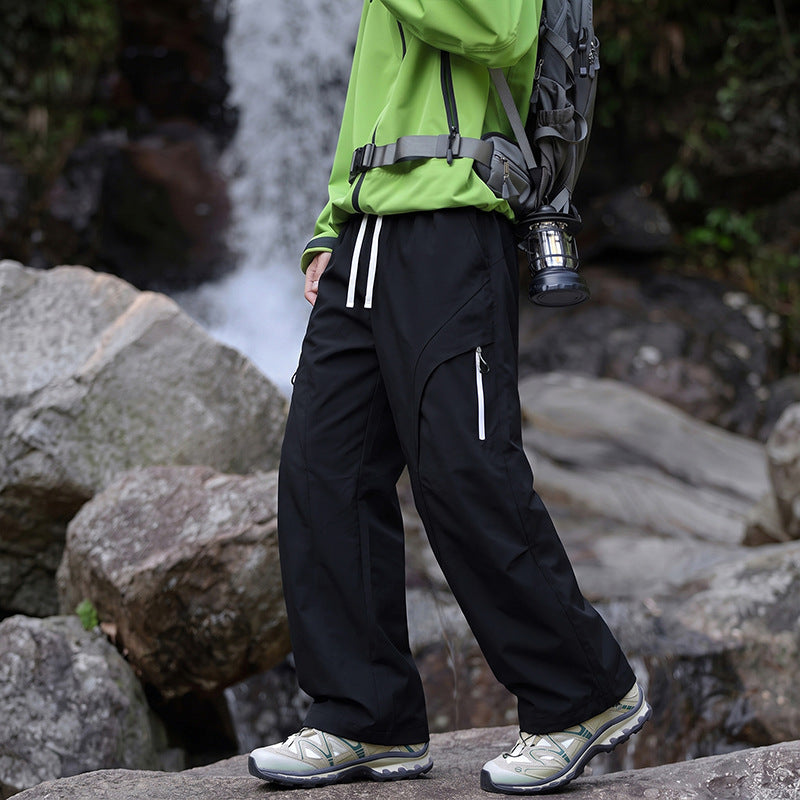Unisex Water-repellent technical Cargo pants with wide leg, zip pockets and drawstring Chichicherry