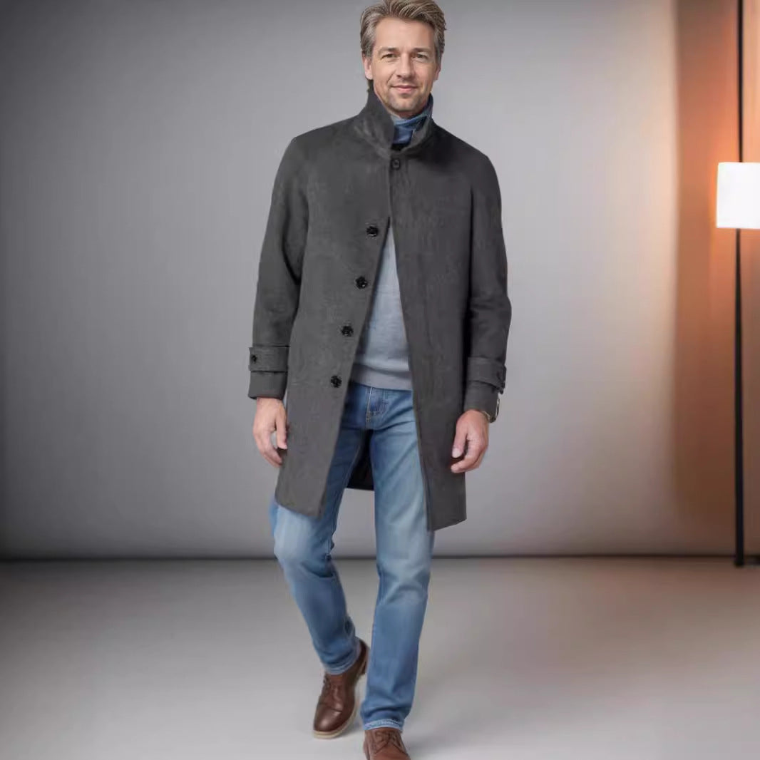 Men's coat mid-length made of wool blend with tie belt and concealed button placket Chichicherry