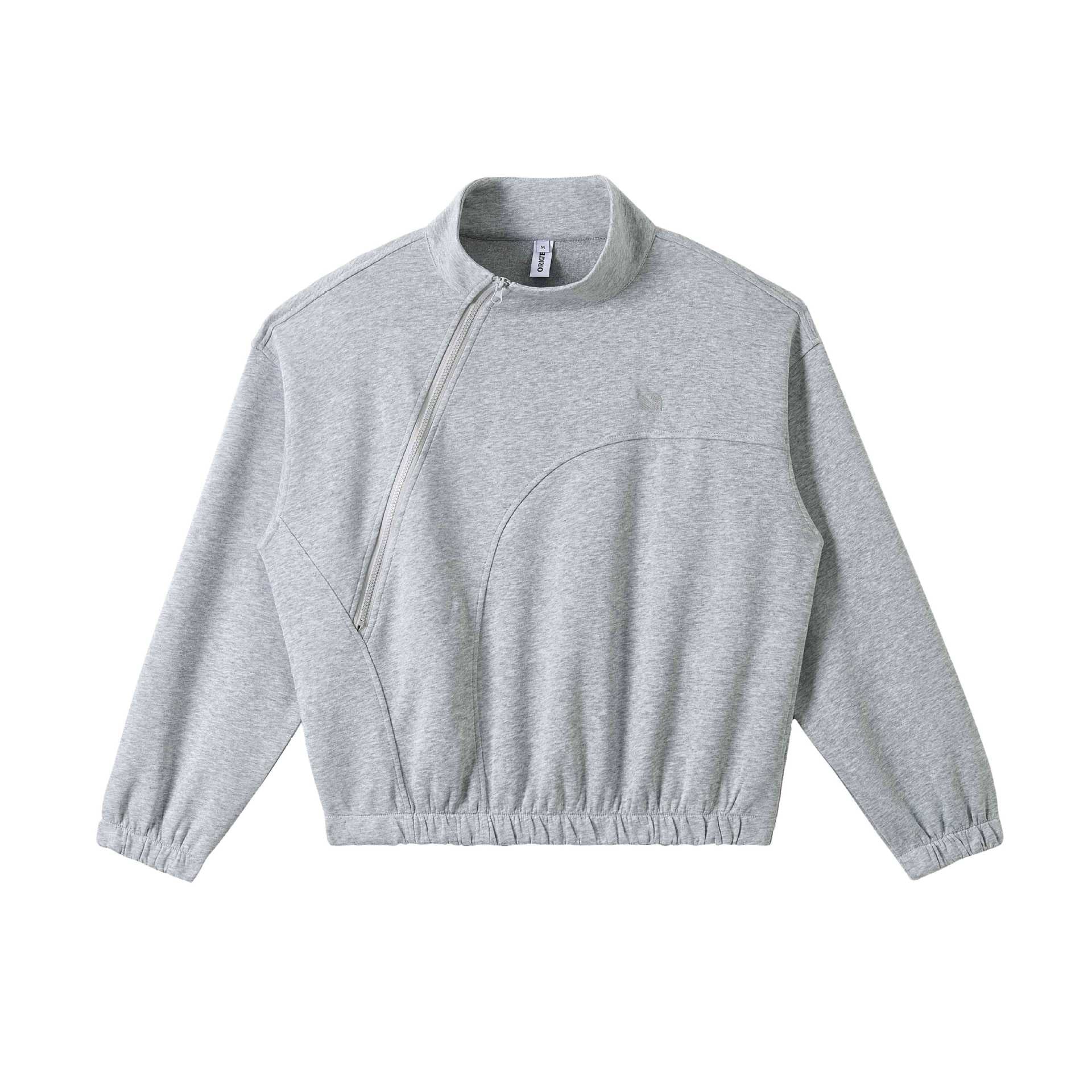Unisex Asymmetric Half-Zip Sweatshirt with Stand-Up Collar and Elastic Waistband Chichicherry