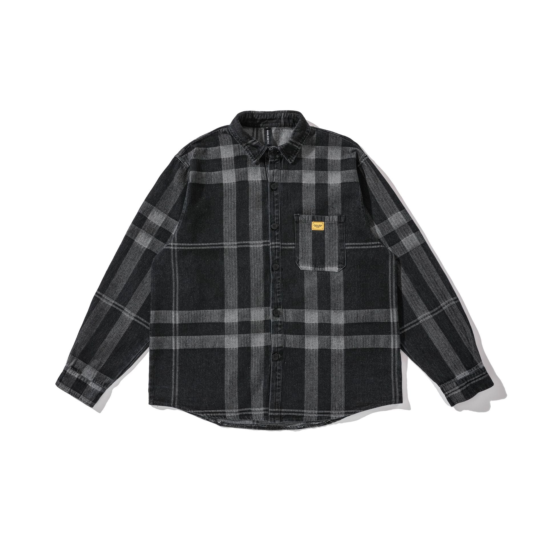 Men's Oversized Checkered Shirt Jacket in Worker Style with Rounded Hem and Chest Pocket Chichicherry