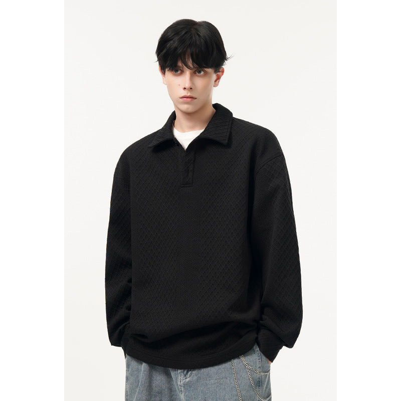 Men's Oversized Polo Shirt Sweatshirt with Diamond Pattern, Extended Cut and Polo Collar Chichicherry