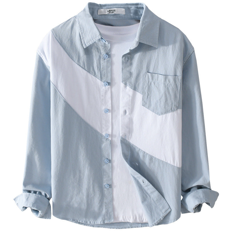 Men's cotton overshirt with diagonal color block, kent collar, and chest pocket Chichicherry