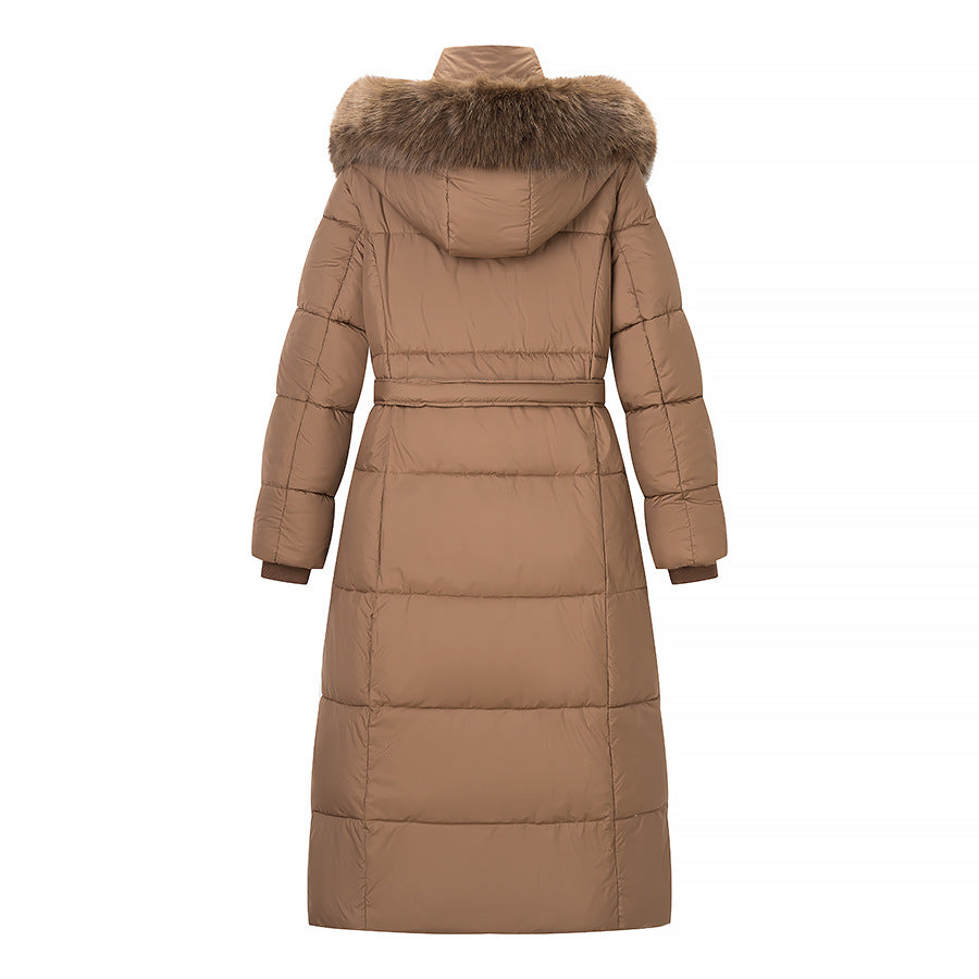 Women’s Quilted Longline Coat with Hood and Waist Belt Chichicherry