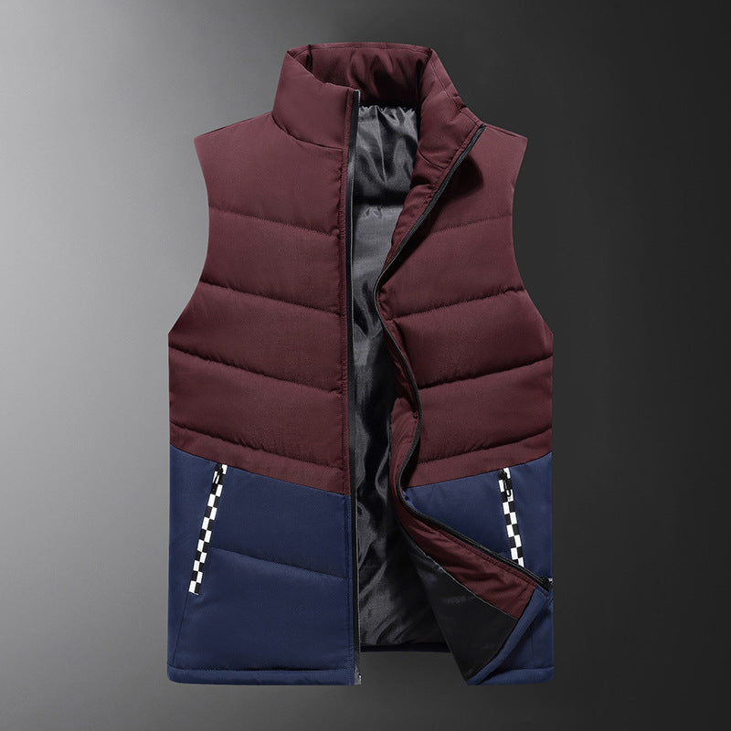 Men's sleeveless quilted vest with high stand-up collar and two-tone block design Chichicherry