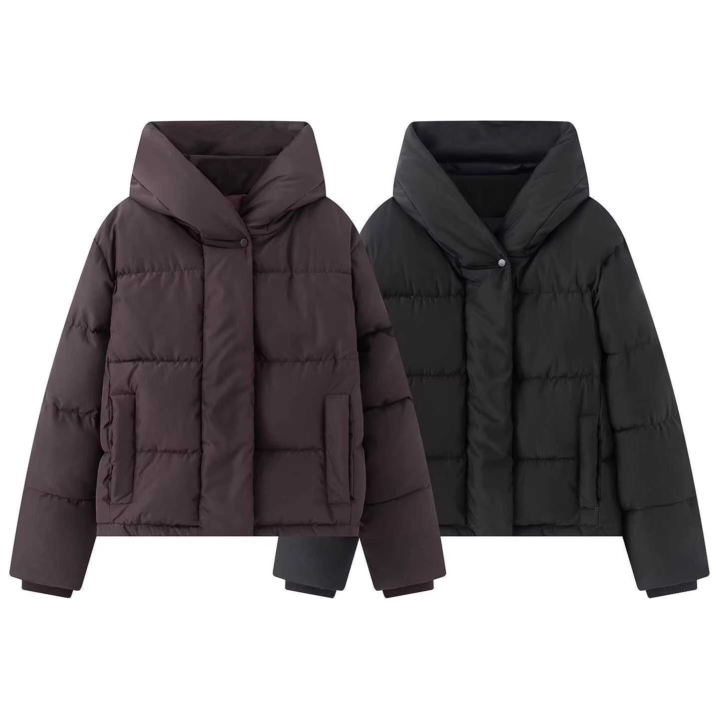 Women's short quilted puffer jacket with high stand-up collar and concealed button placket Chichicherry