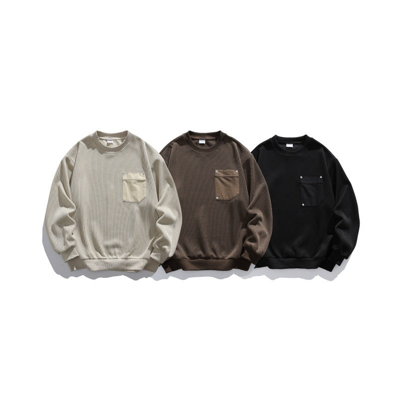 Unisex waffle texture sweatshirt with chest pocket and elastic hem Chichicherry