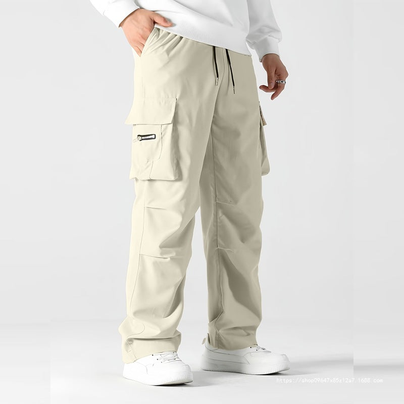Men's wide utility cargo pants with drawstring waistband, knee patches, and multi-functional pockets Chichicherry
