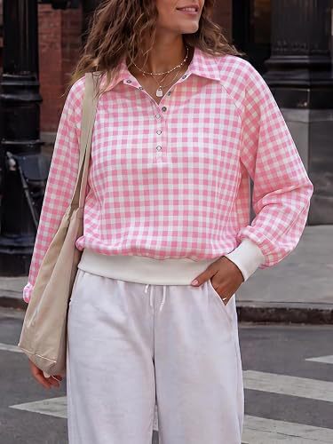 Women's Checked Oversized Polo Sweatshirt with Balloon Sleeves Chichicherry