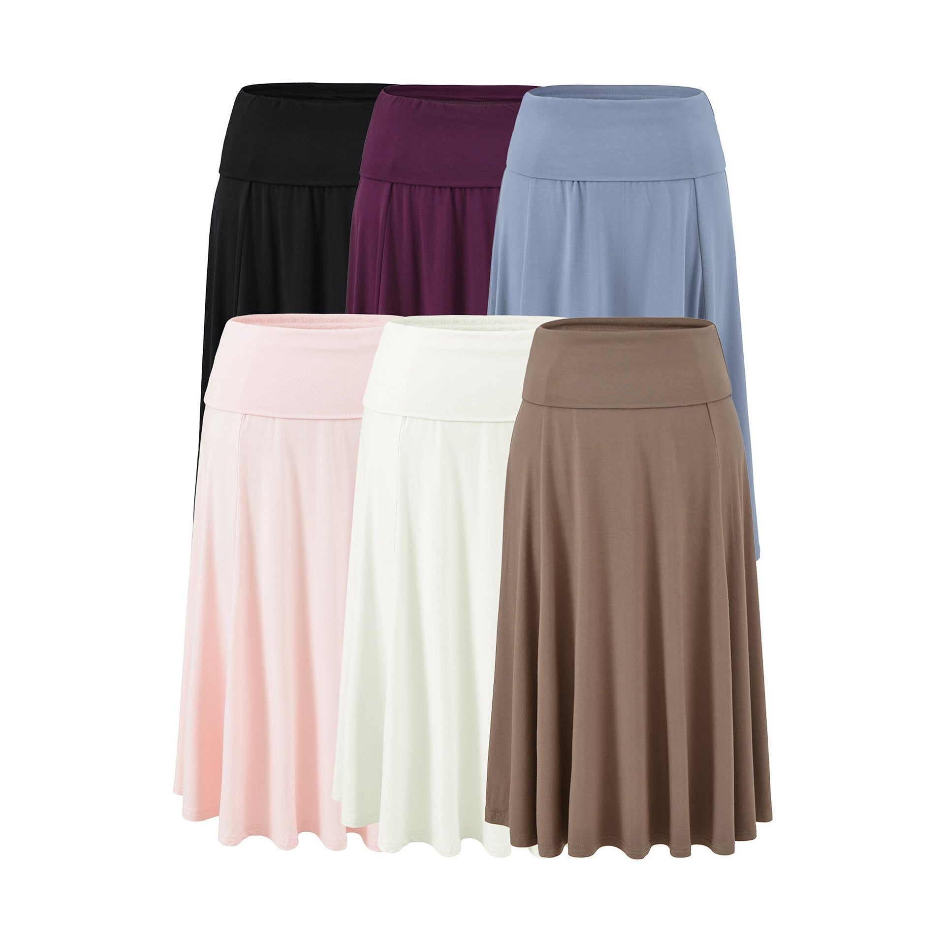 Women's Soft Jersey Maxi Skirt with Foldable Waistband and Flowing A-Line