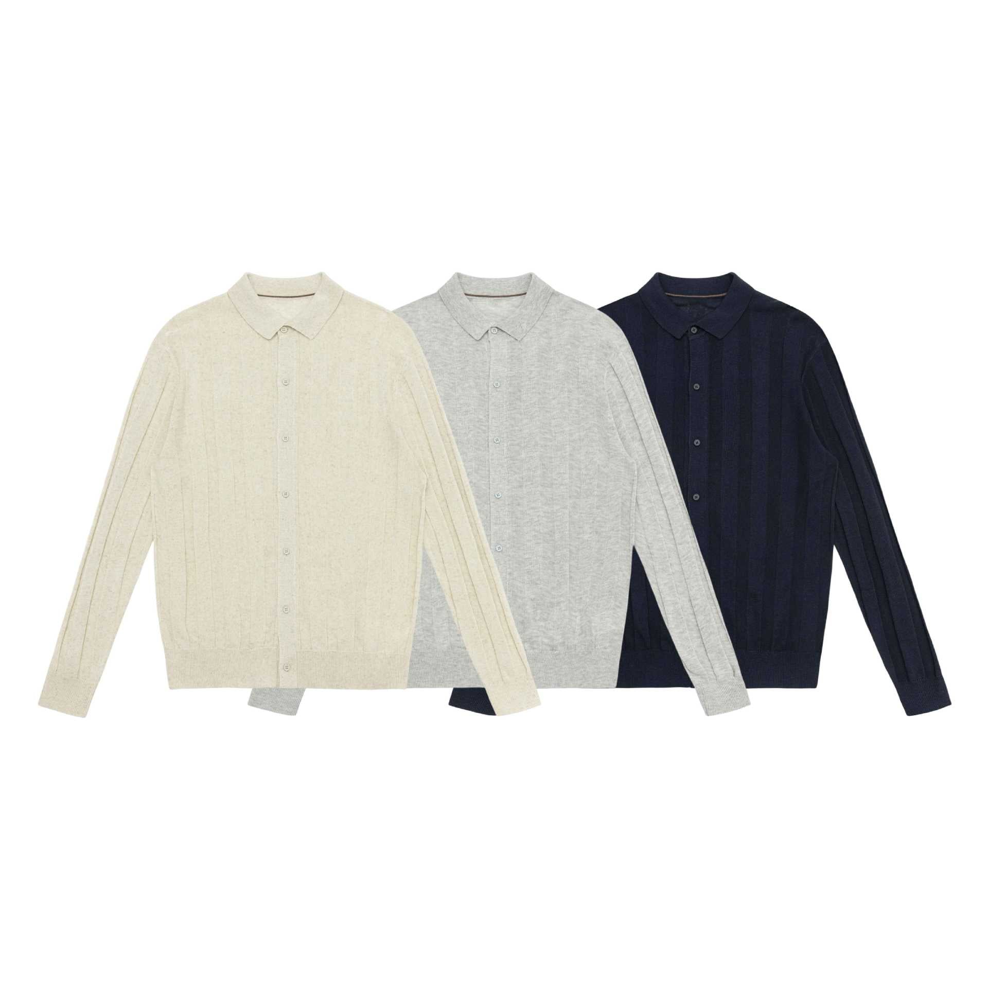 Unisex fine-structured knitted shirt jacket with polo collar and vertical ribbed structure Chichicherry