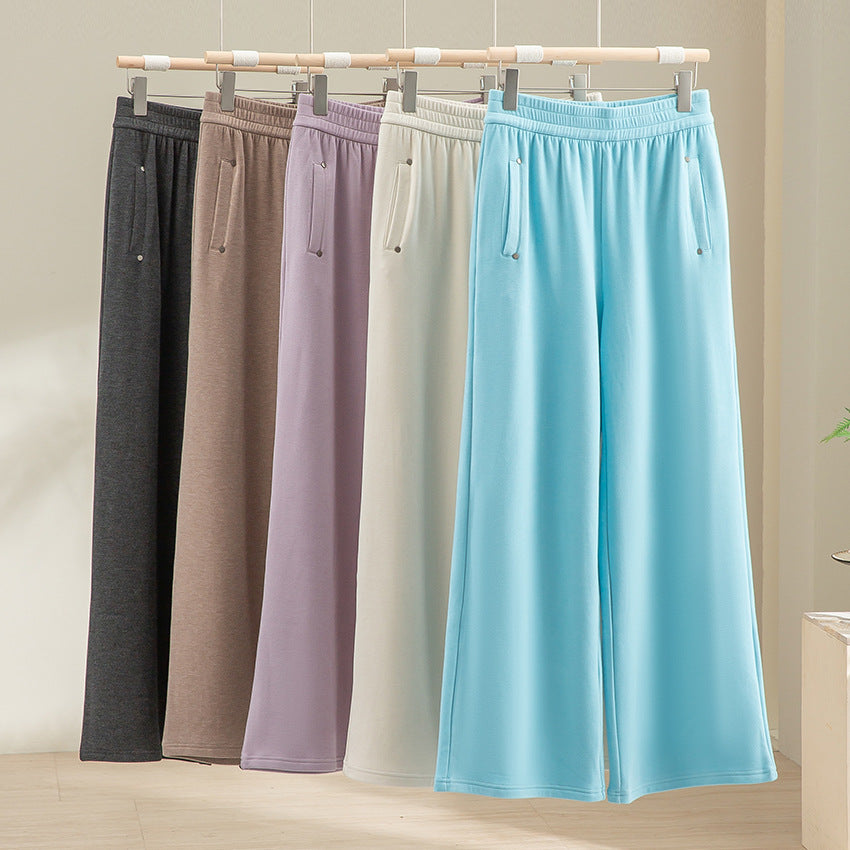 Women Wide Satin Pants with High Elastic Waistband and Flowing Draping Chichicherry