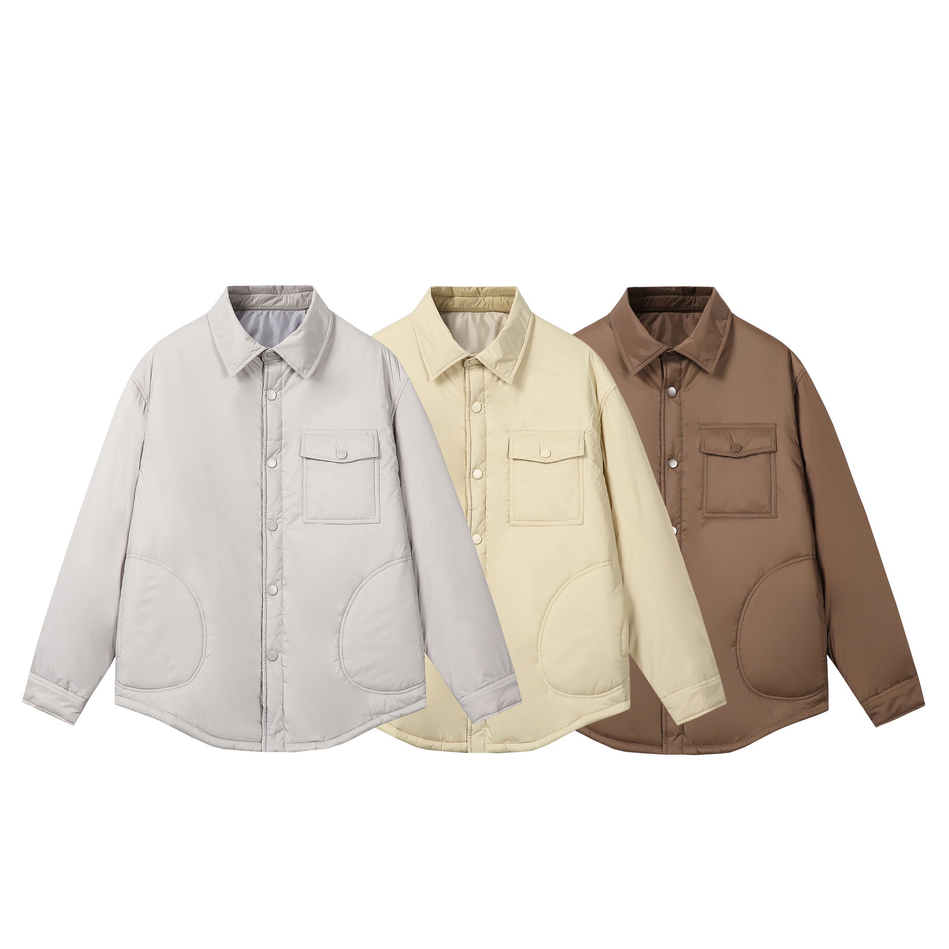 Unisex Short Cut Thermal Shirt Jacket with Shirt Collar and Flap Pocket Chichicherry